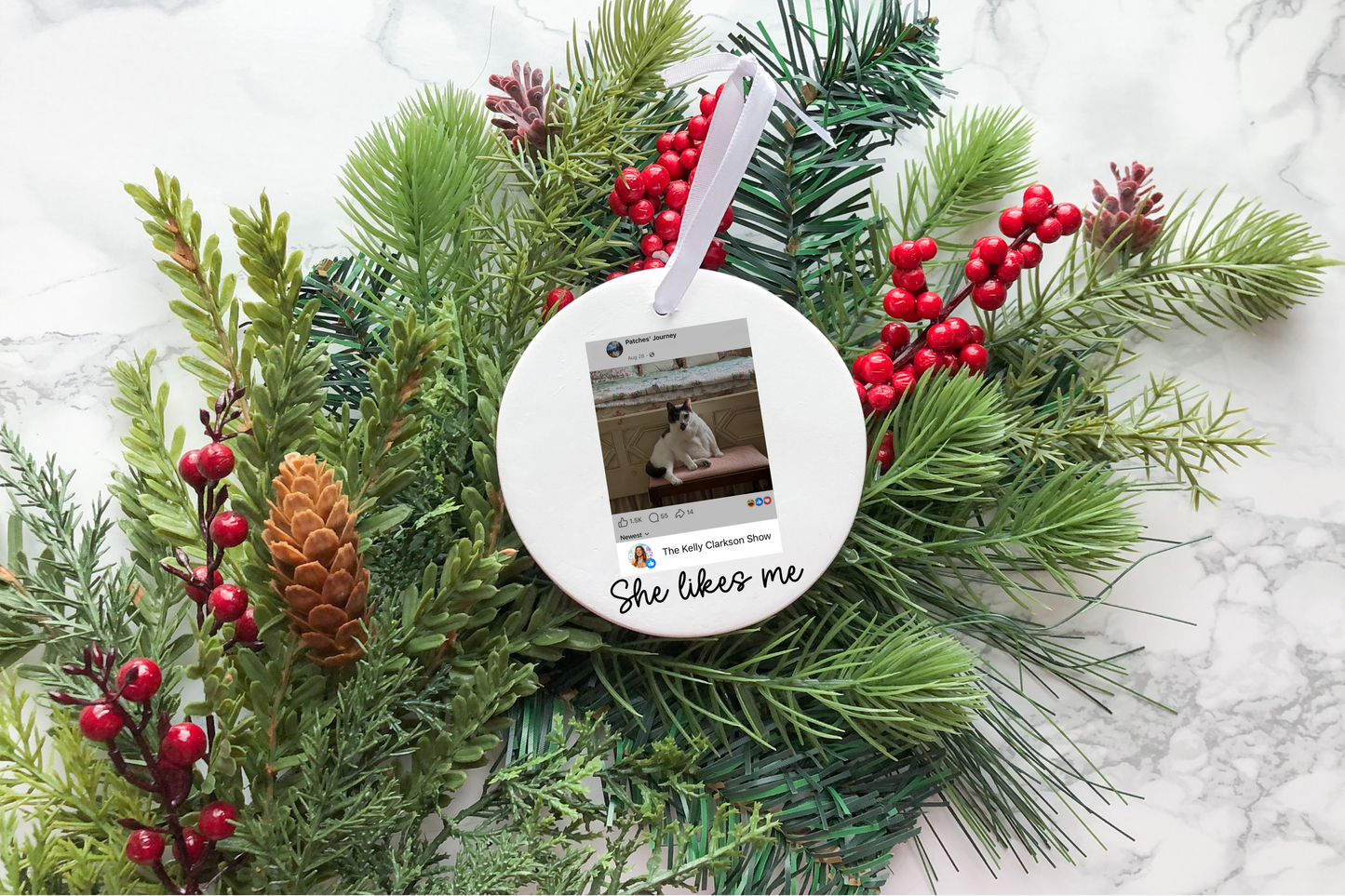 She Likes Me Ceramic Ornament