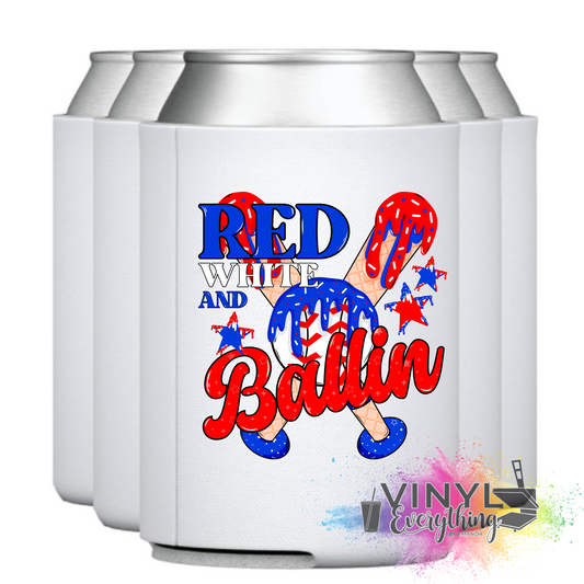 Red White & Ballin - Baseball - Can Koozie