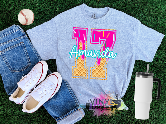 Ice Cream Drip Tee with Name and Number