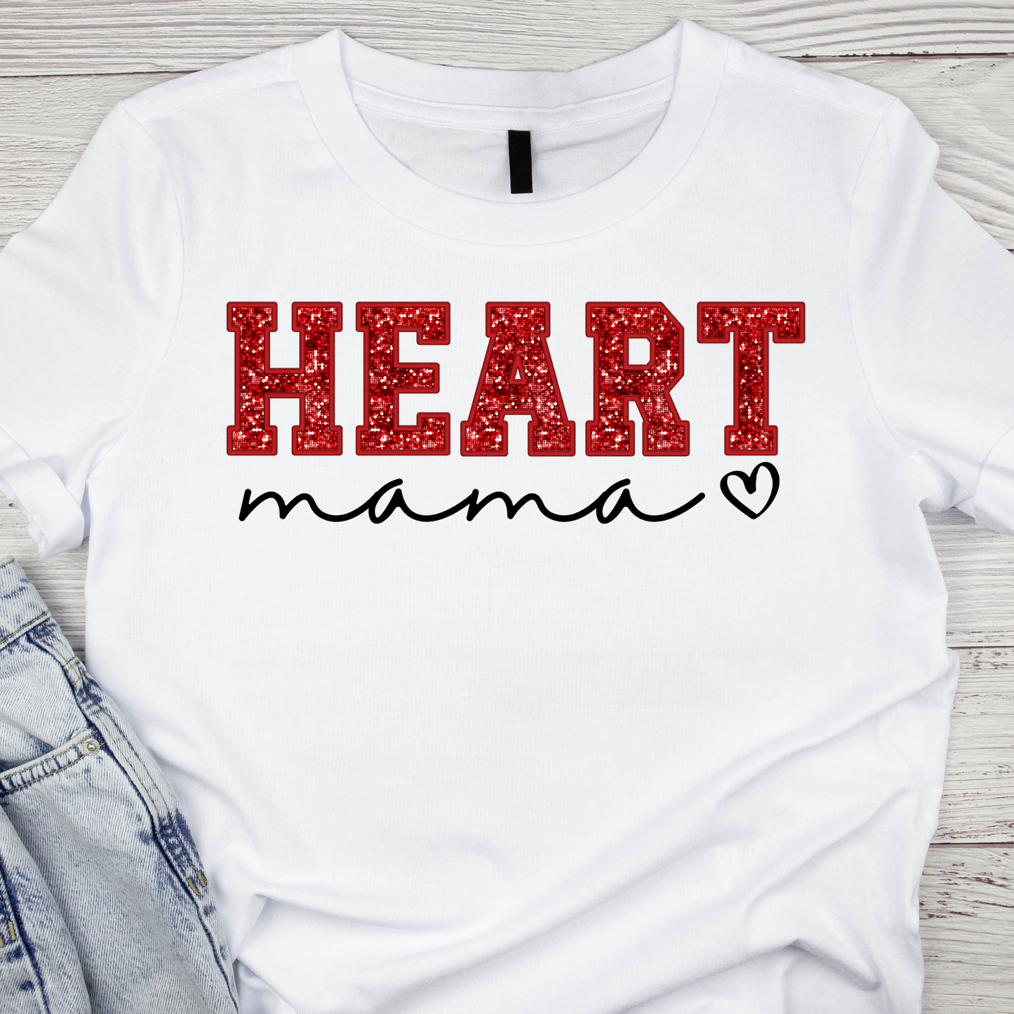 Faux Glitter Heart Mama