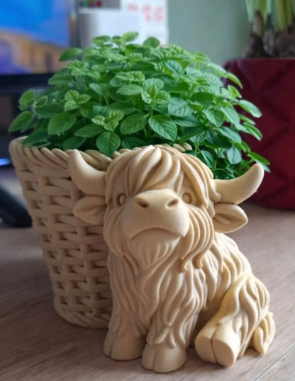 Highland Cow with Planter