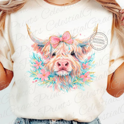 Painted Easter Highland Cow  - Youth & Adult