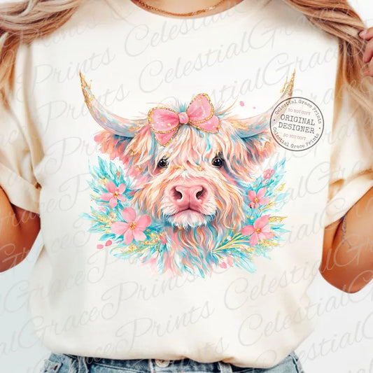 Painted Easter Highland Cow  - Youth & Adult